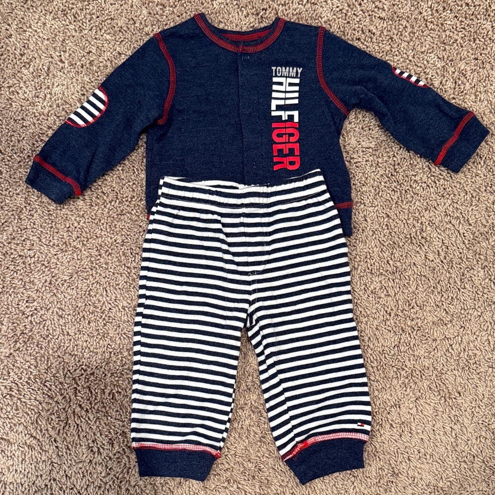 Tommy Hilfiger Navy and White Striped Baby Set
